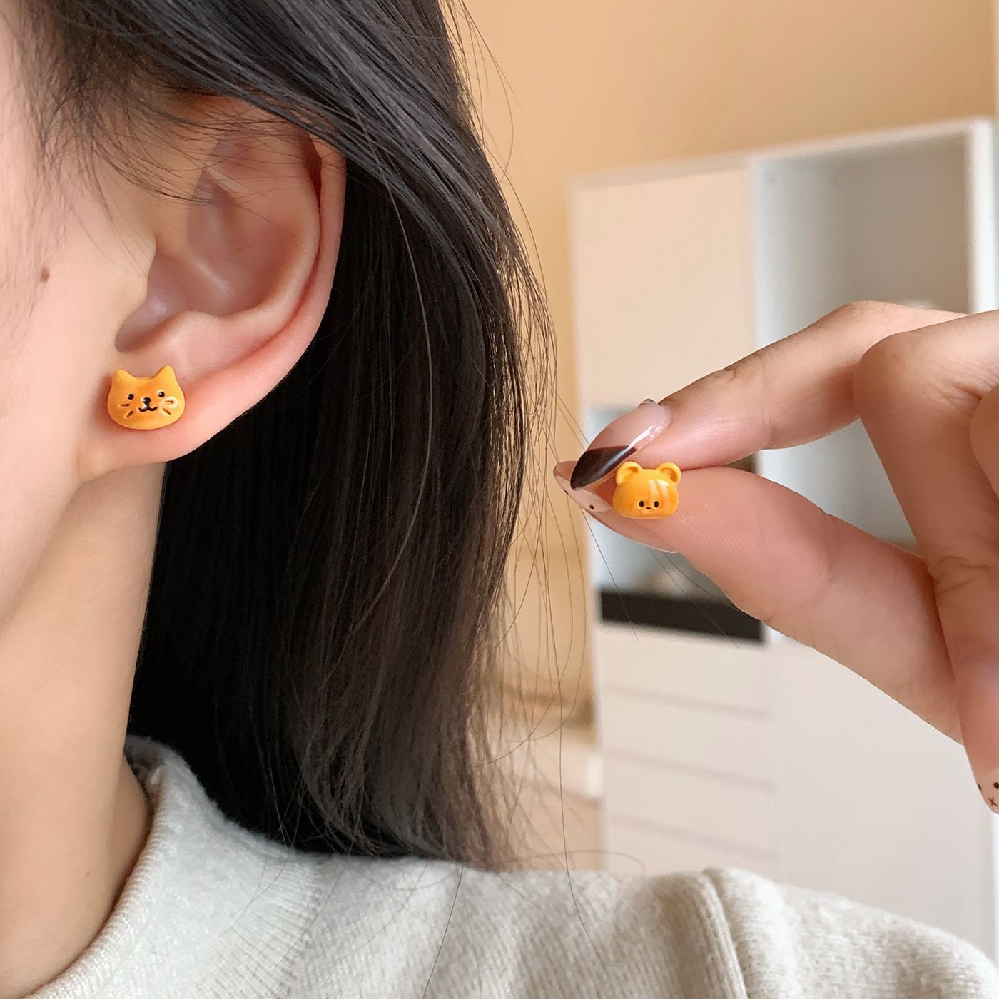 Bear Bread Party Earings Female Sier Needle Cute Personality Stud Earrings