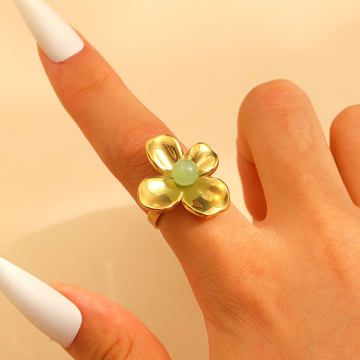 Steel Flower Leaf Female Exaggerated Personalized Hollow Ring