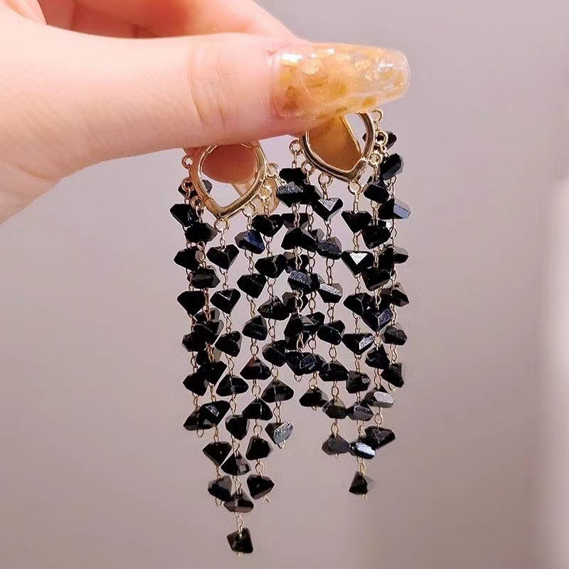 Women's Crystal Tassel Clip Fashionable Elegant High-grade Light Luxury Earrings