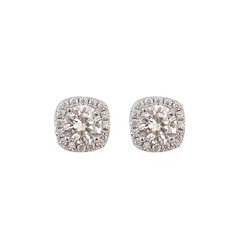 Women's Needle Square Zircon For Simple Personality Niche Design Cold Style Stud Earrings