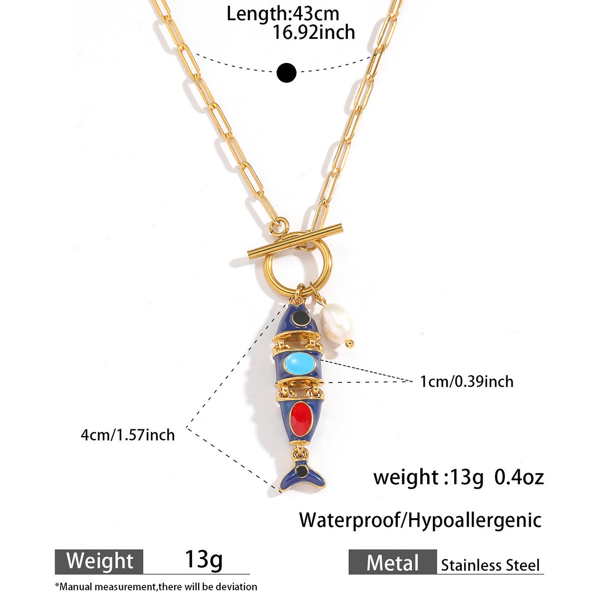 Stainless Steel Titanium Enamel Koi Small Fish Clavicle Chain Necklace
