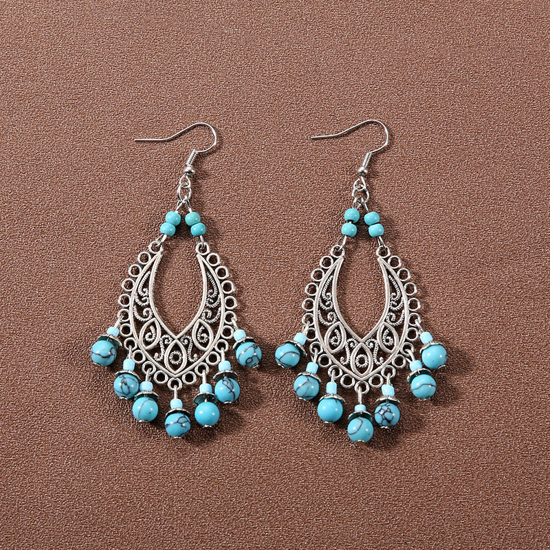 Tassel Turquoise Retro Minority Ethnic Style Graceful Personality Tibetan Earrings