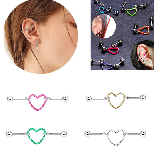 Heart Barbell Ear Soft Bone Nail Screw Tightening Stud Earrings