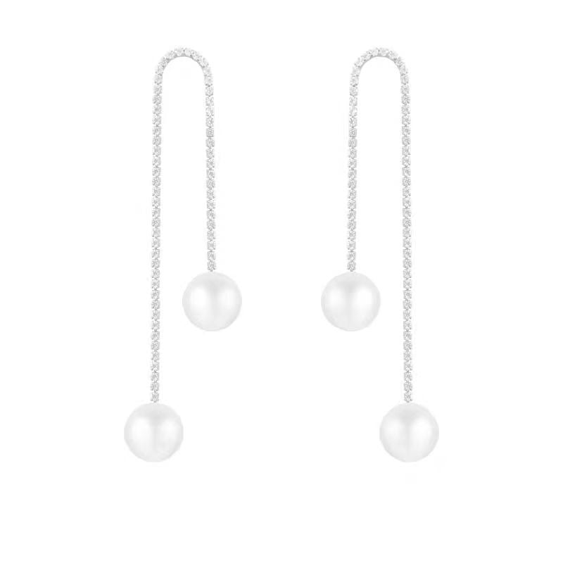 Women's Simple Tassel Super Flash Pearl Full Earrings