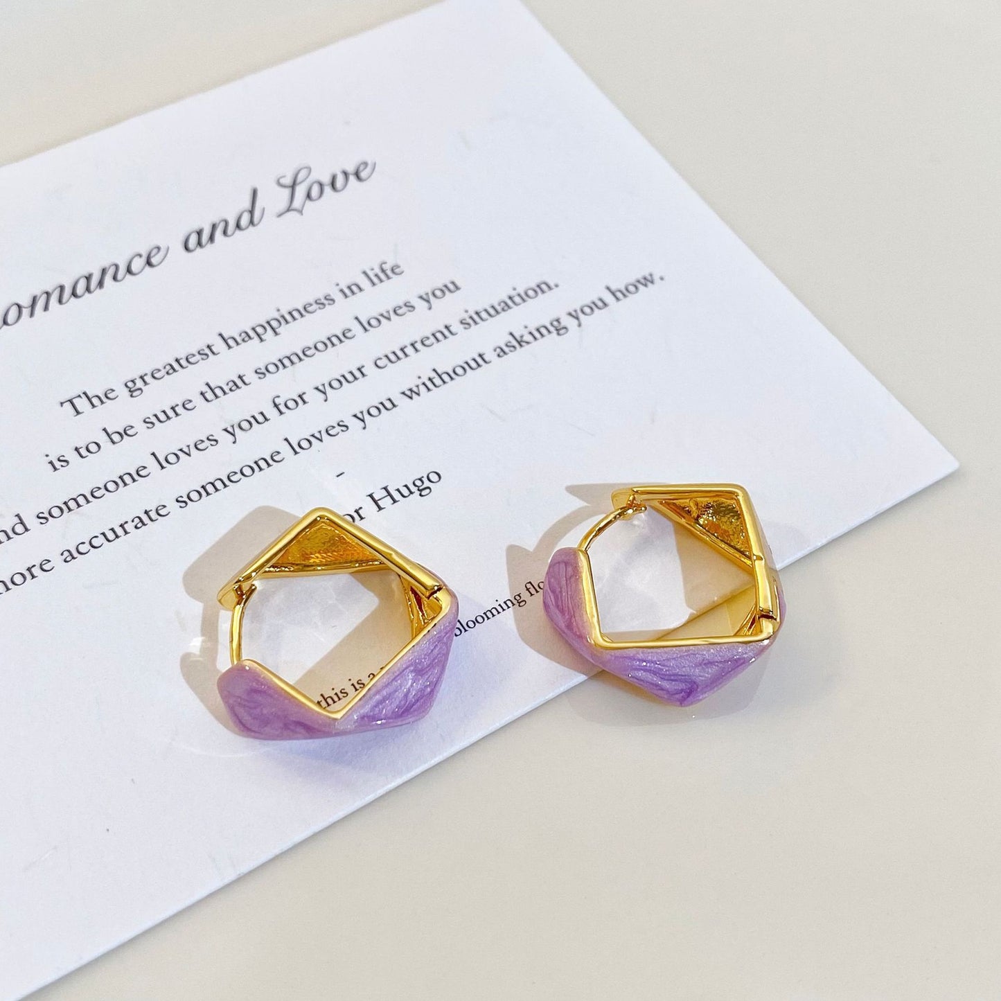 Copper Plated Real Gold Irregular Polygon Enamel Drip Glazed Color Earrings