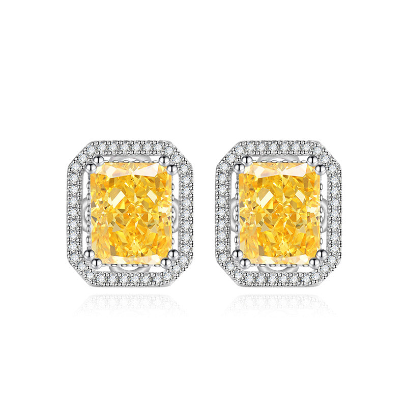 Yellow High Carbon Diamond With Pink Earrings