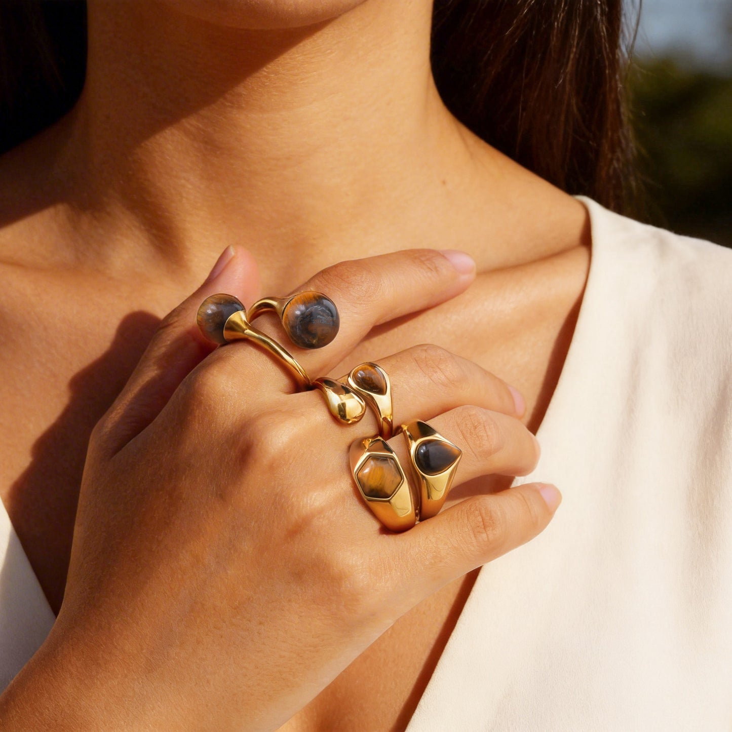 Women's Tiger Eye Sunflower Natural Stone Retro Rings