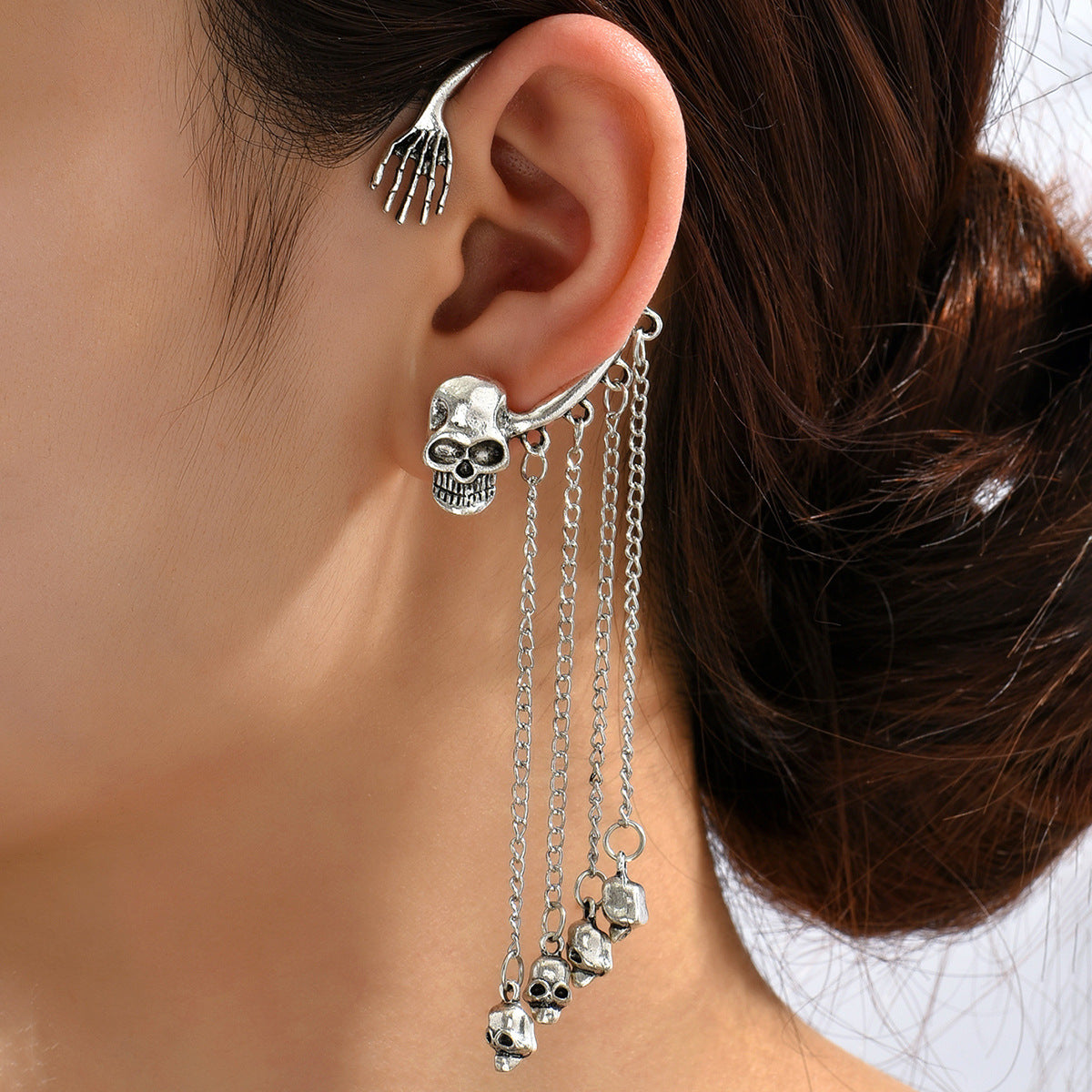 Skull Black Spider Ear Hanging Long Earrings