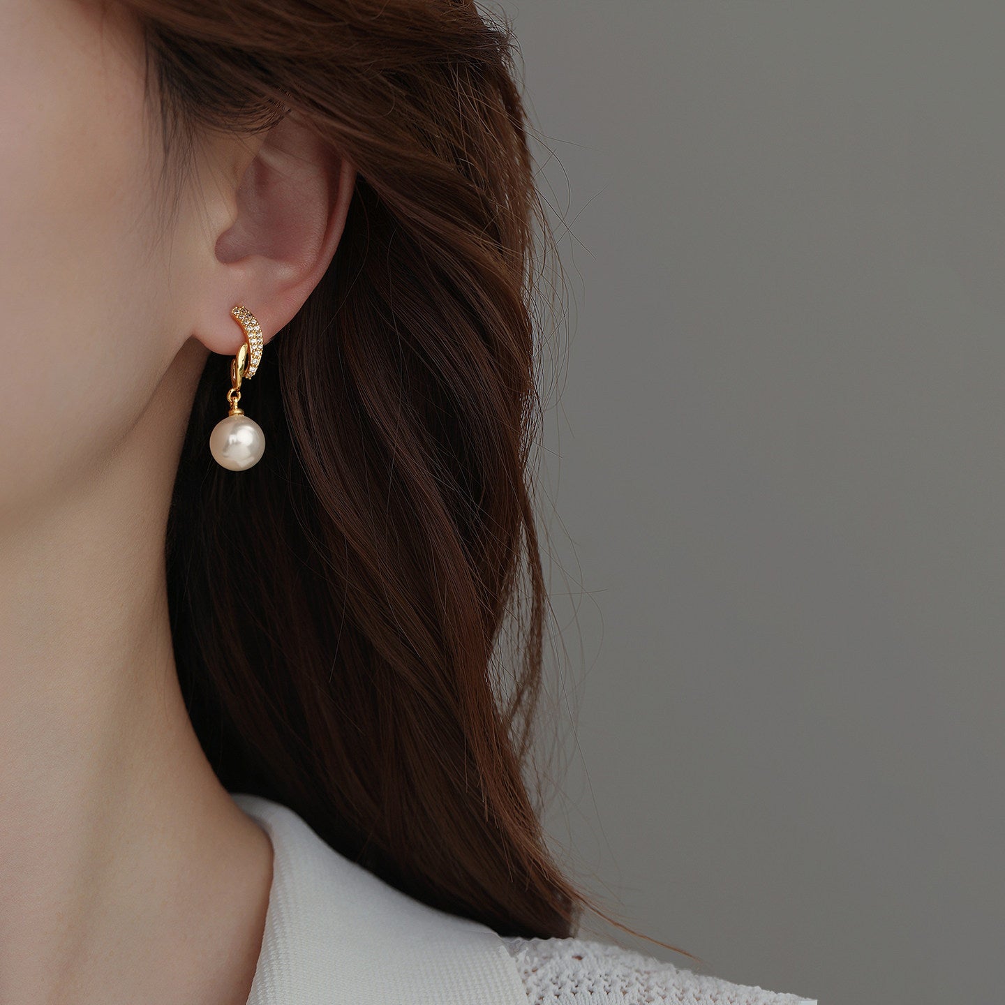 Sterling Sier Needle Pearl Female Ear Clip Stud Earrings