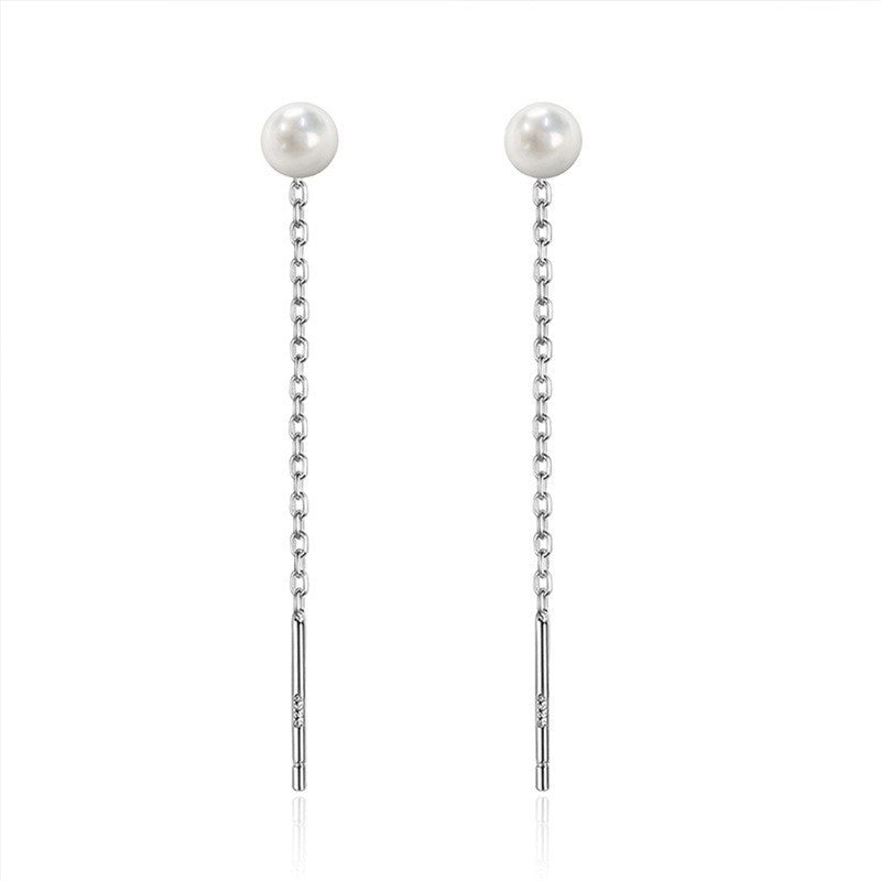 Pearl Long Slimming Girlish Style Pink Round Beads Chain French Ear Line