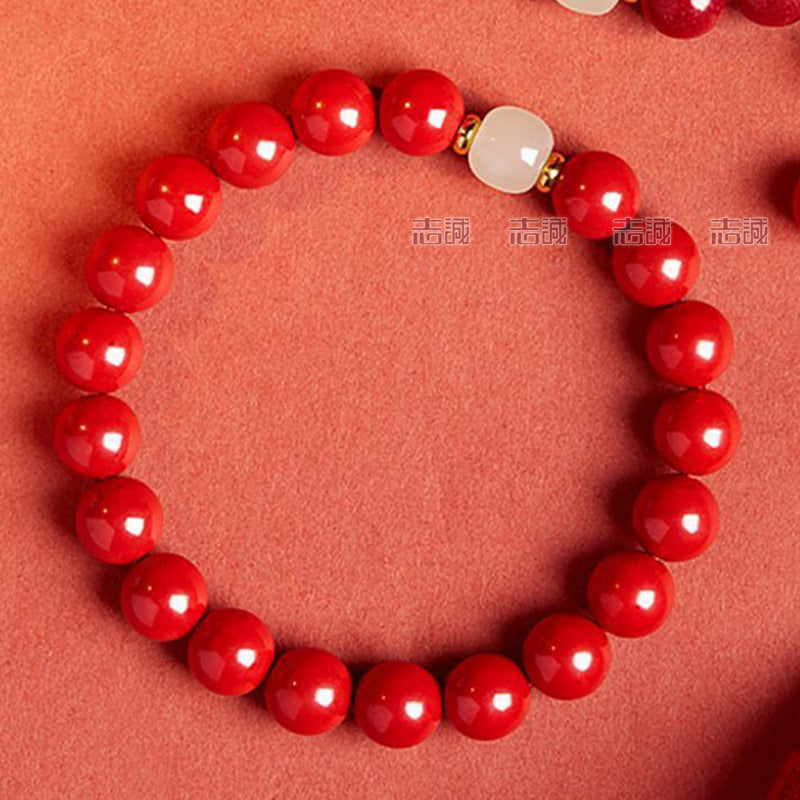 Sand Cinnabar Jade Old Type Barrel Shaped Bead Bracelets