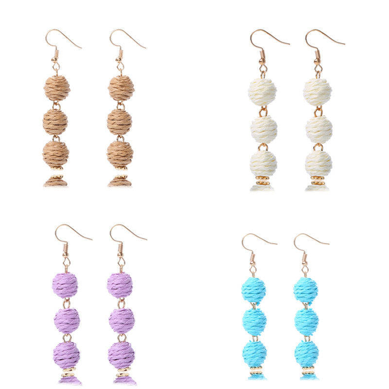 Raffia Round Long Eardrops Bohemian Retro Earrings
