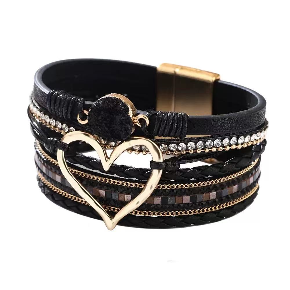 Women's Bohemian Style Gravel Woven Heart Magnetic Niche Bracelet