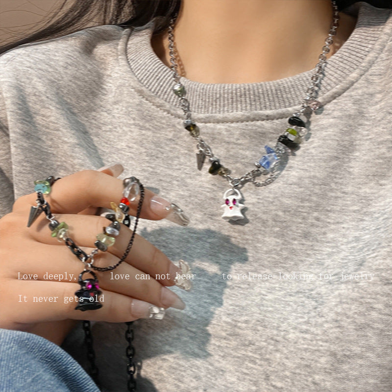Black White Ghost Monster Female Design Sweet Cool Wind Beaded Necklaces