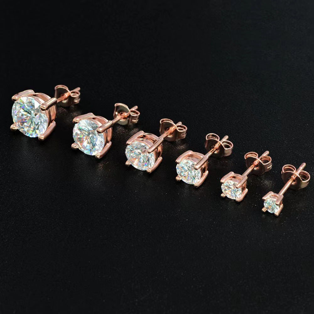 Women's & Men's Zircon Bright Round Single Rhinestone Ear Simple Stud Earrings