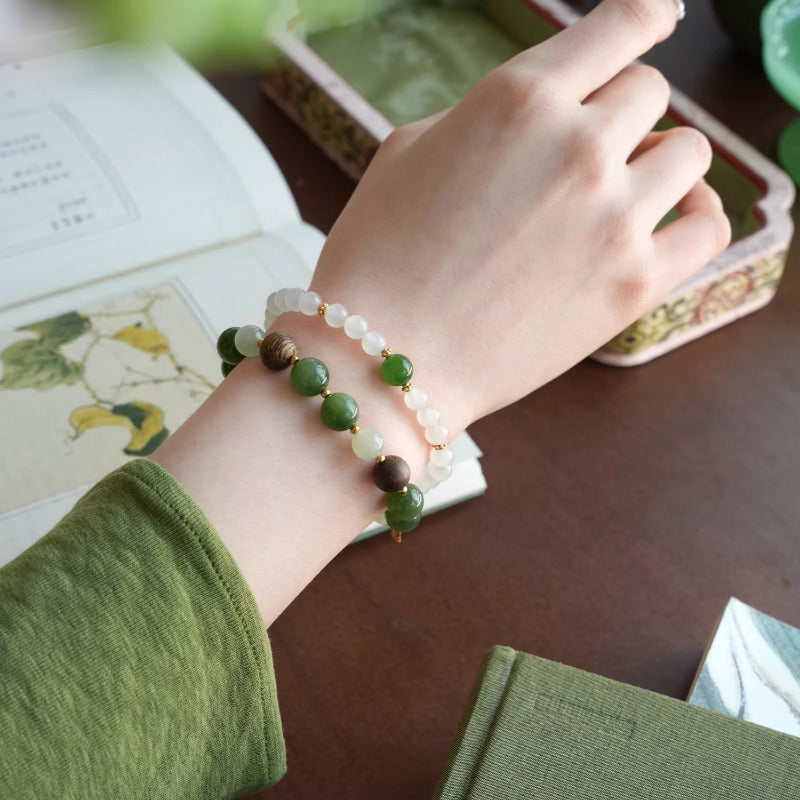 Women's Jade Spinach Jasper Planting Nan Agilawood Bracelets