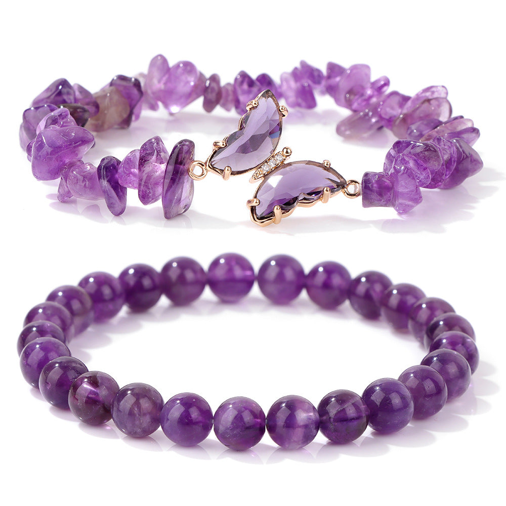 Butterfly Female Amethyst Stone Irregular Gravel Bracelets