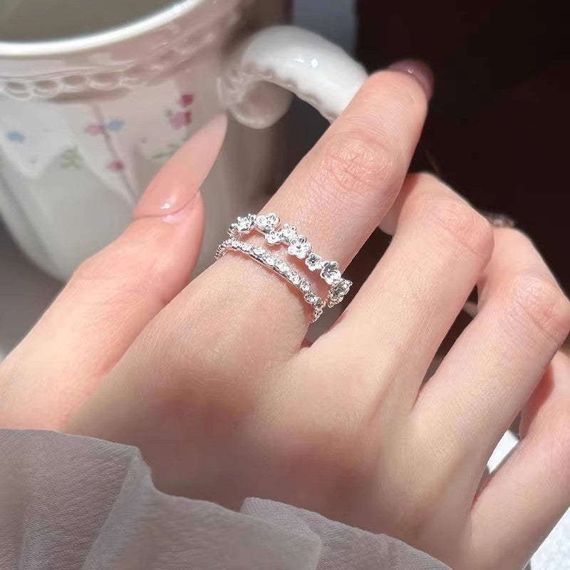 Light Luxury High-grade Korean Sweet Dignified Flowers Forefinger Rings