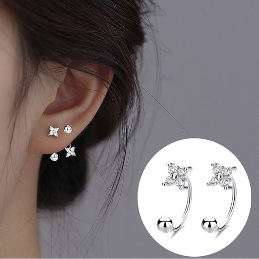 Rhinestone Four-leaf Clover Tightening Buckle Mori Style Sweet Fresh Zircon Rings