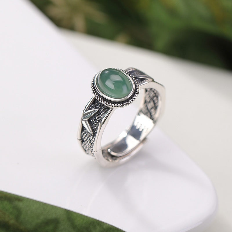 Water Emerald Egg Surface Bamboo Leaf Weave Rings