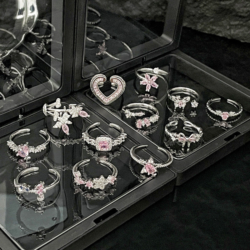 Pink Diamond Butterfly Irregular Simple Stylish Opening Female Adjustable Rings