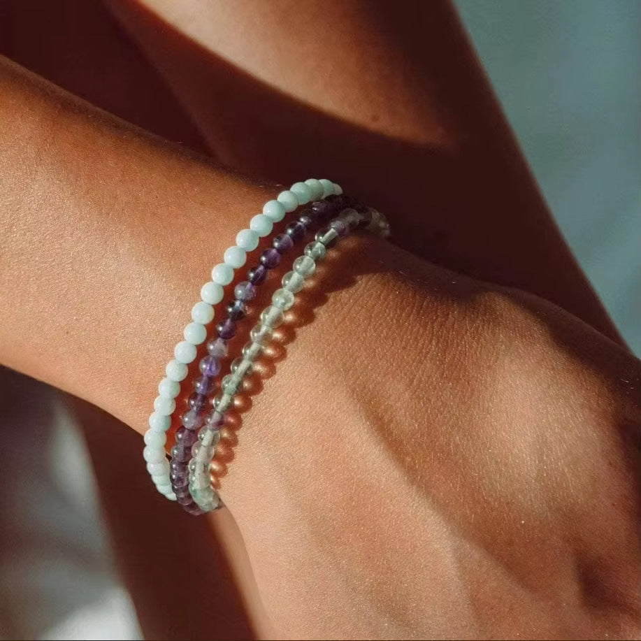 Crystal Agate Round Beads Aquamarine Tourmaline Yellow Tower Energy Beaded Bracelets