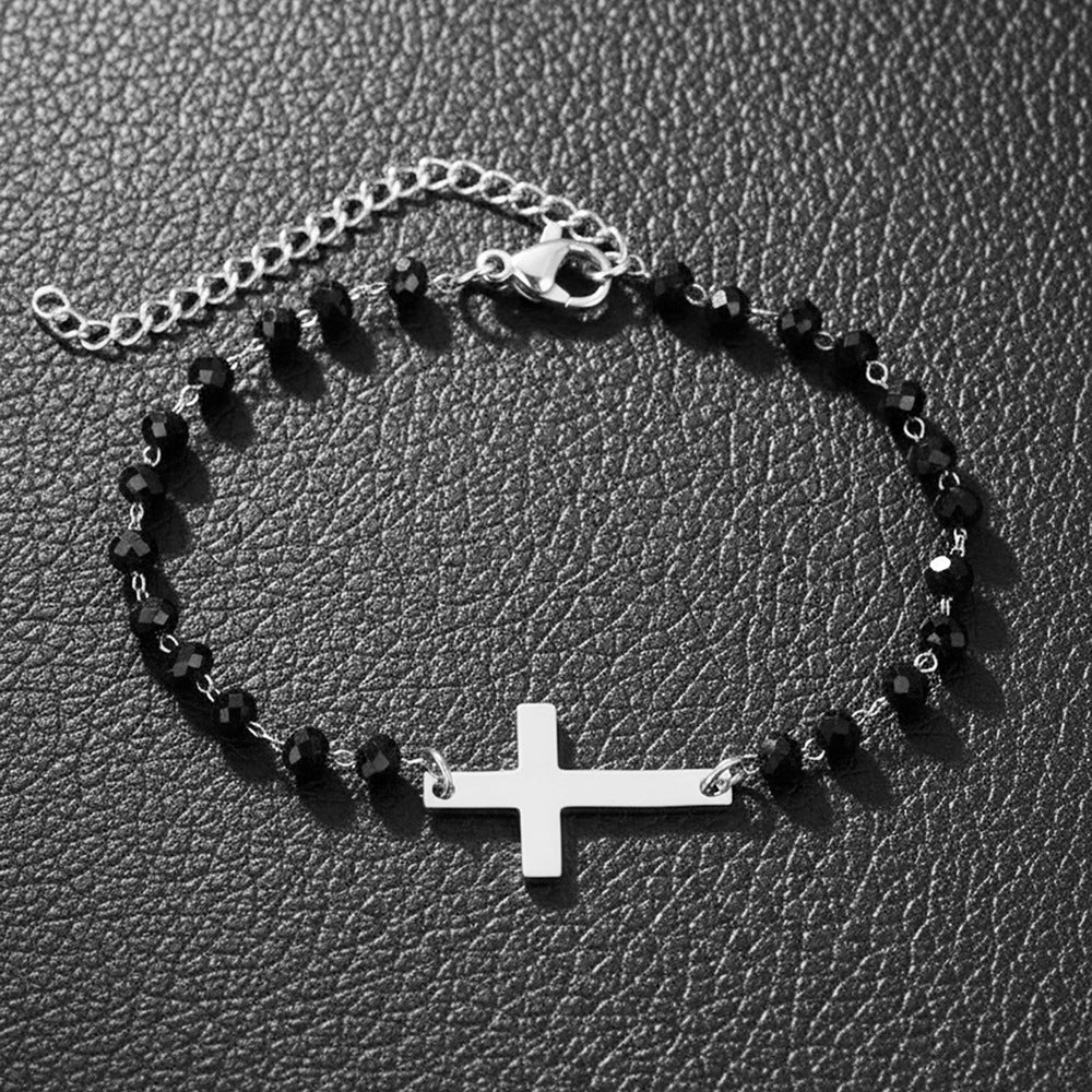 Women's & Men's Stainless Steel Cross Simple Style Glass Bracelet