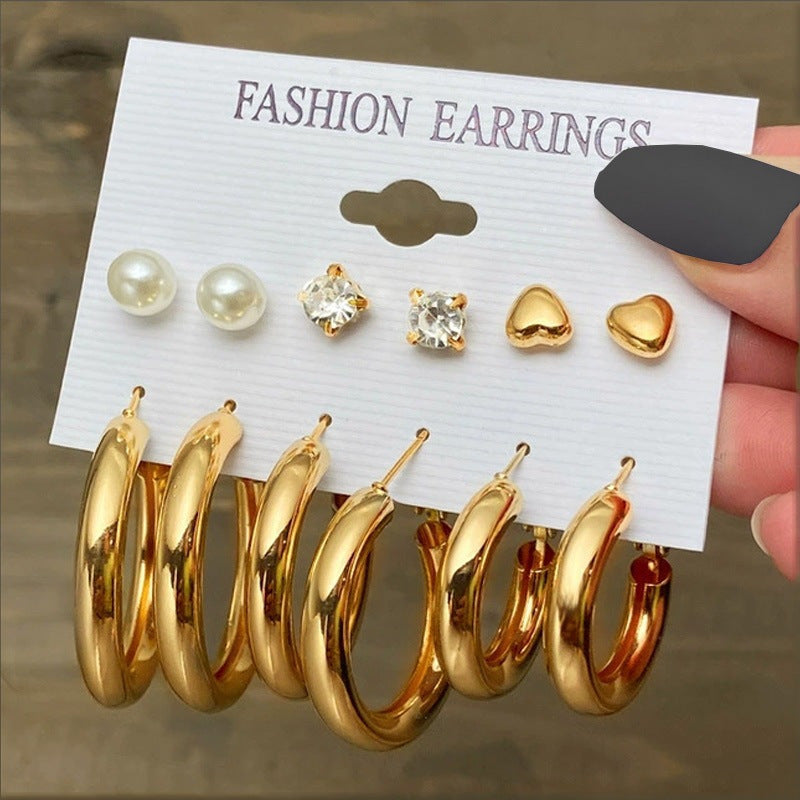 Women's Pearl Alloy Square Geometric Combination Earrings