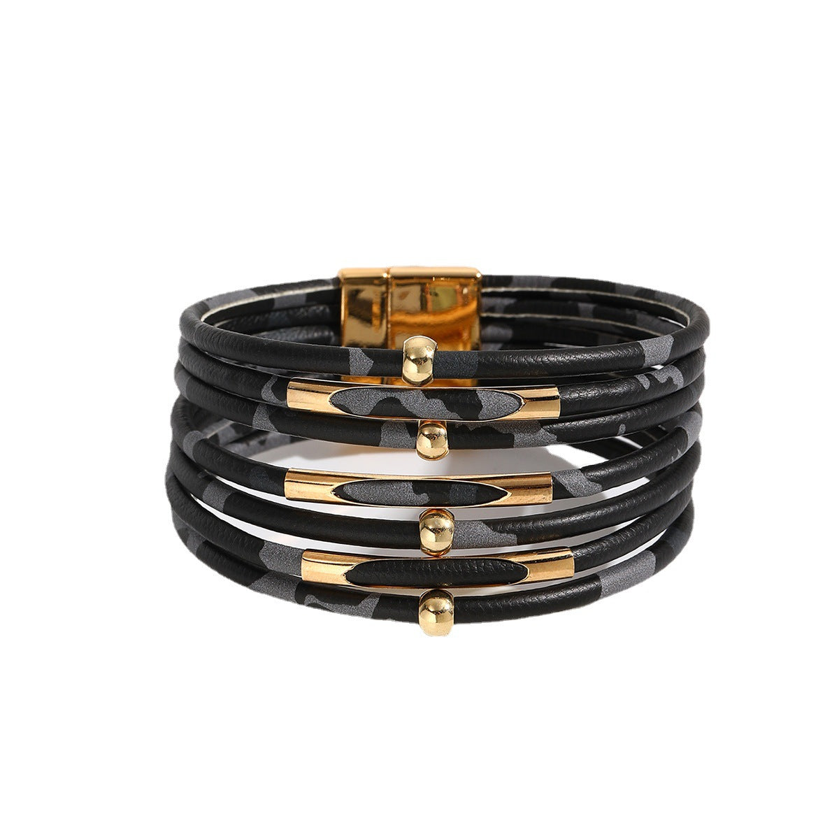 Women's Magnetic Buckle Leather Happy Copper Tube Bracelets