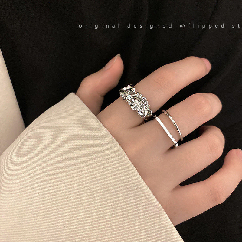 Pleated Double Layer Knuckle Two-piece Female Minority Ring