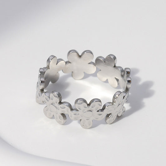 Simple Stainless Steel Open Female Daisy Small Rings