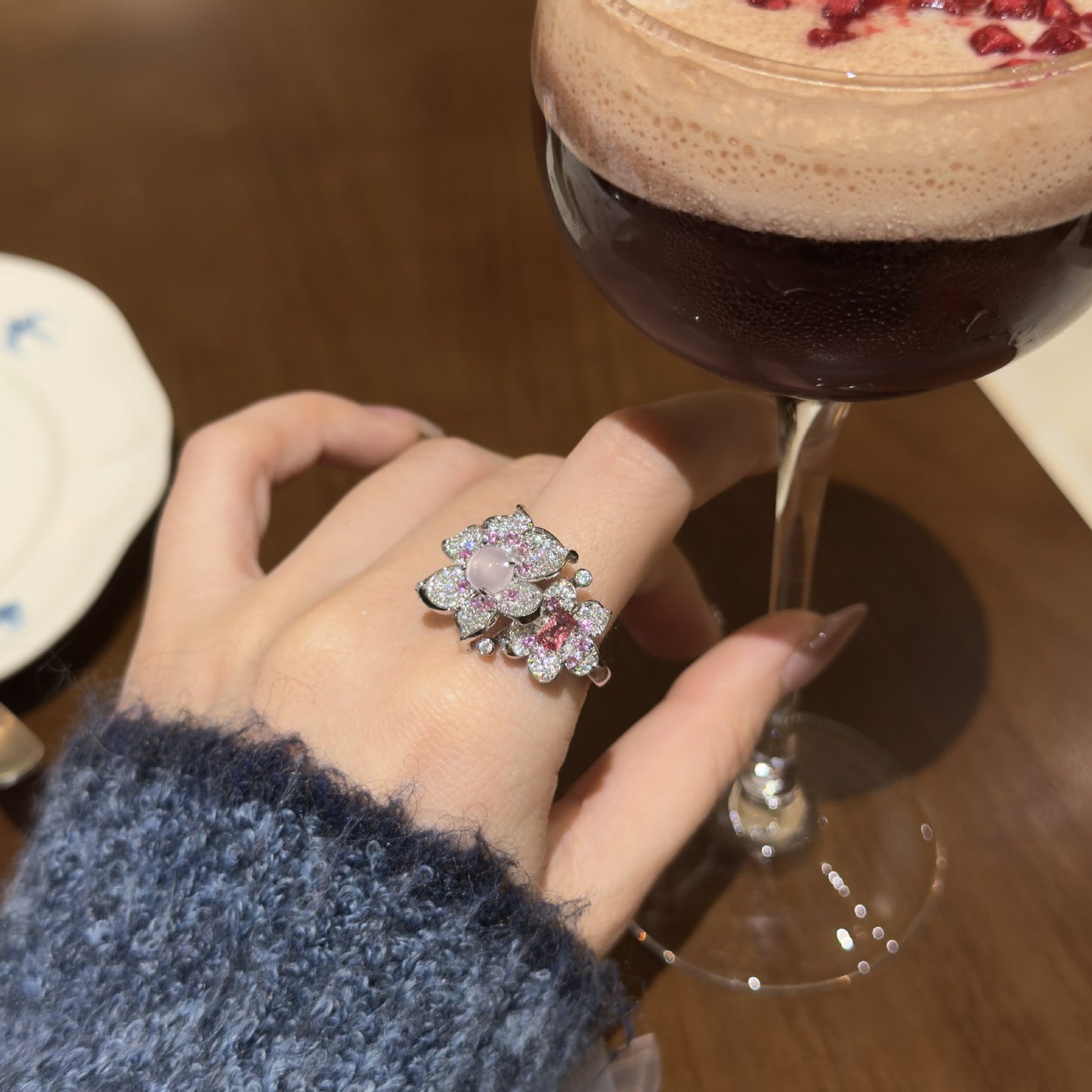 Exquisite Full Zirconium Double Flower Elegant Affordable Luxury Fashion Ring