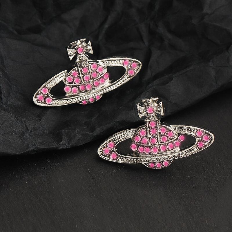 Saturn Planet Simple Fashion Ornament Queen Mother Rhinestone Sier Earrings