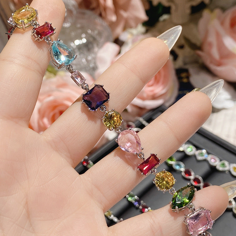 Full Transparent Tourmaline Colored Gems Female Plated Bright Bracelet