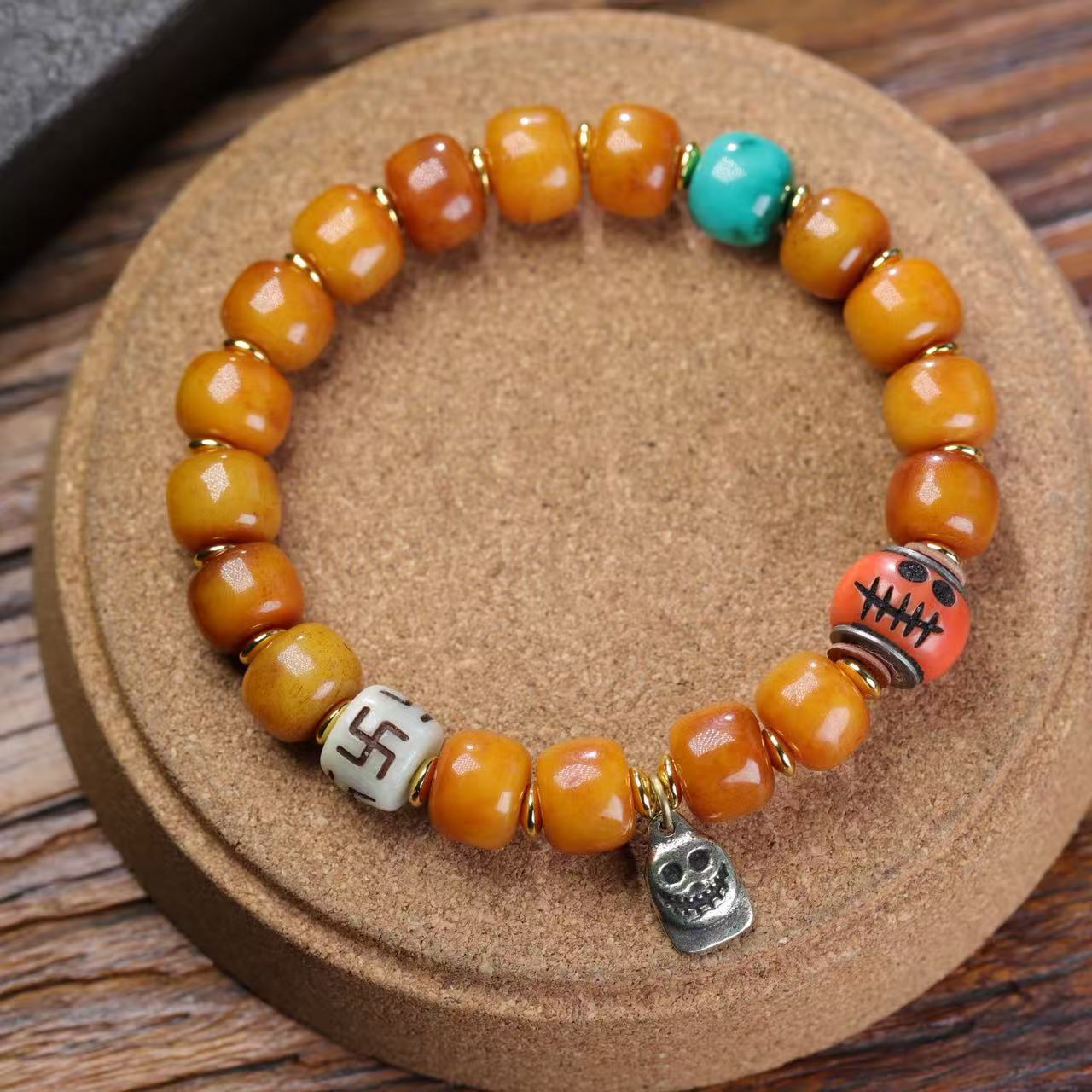 Yak Bone Barrel Beads Single Circle Ethnic Style Tibet Turquoise Bracelets