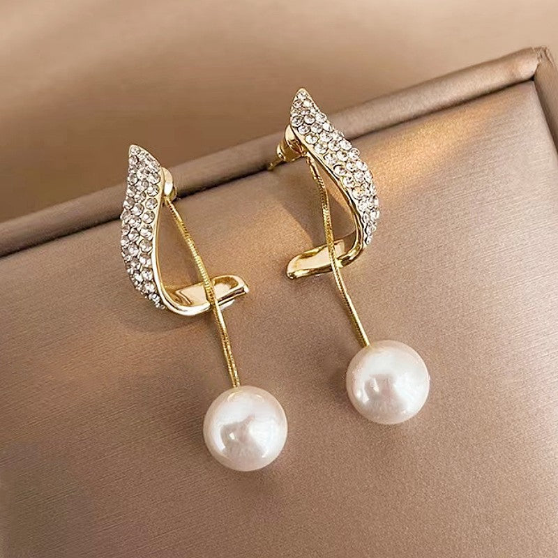 Sier Needle Two-piece Pearl Fashion Dignified Goddess Sense Earrings
