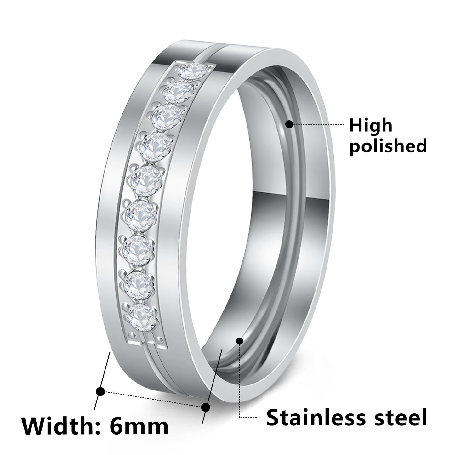 Stainless Steel Diamond Couple Zircon Bag Rings