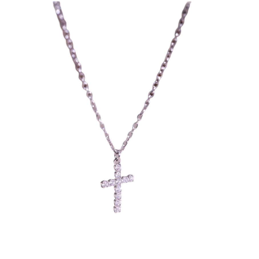 Women's Shiny Sier Diamond Cross For Hot Sweet Necklace