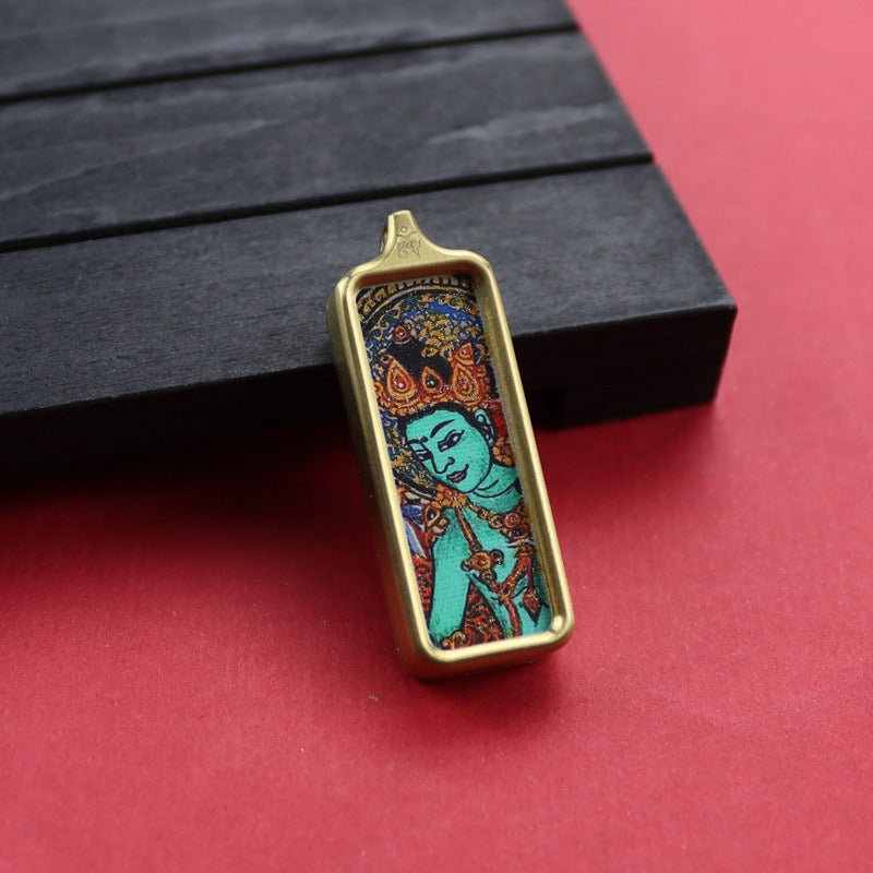 Tibetan Square Hand Painted Golden Outline Eight Patron Pendants