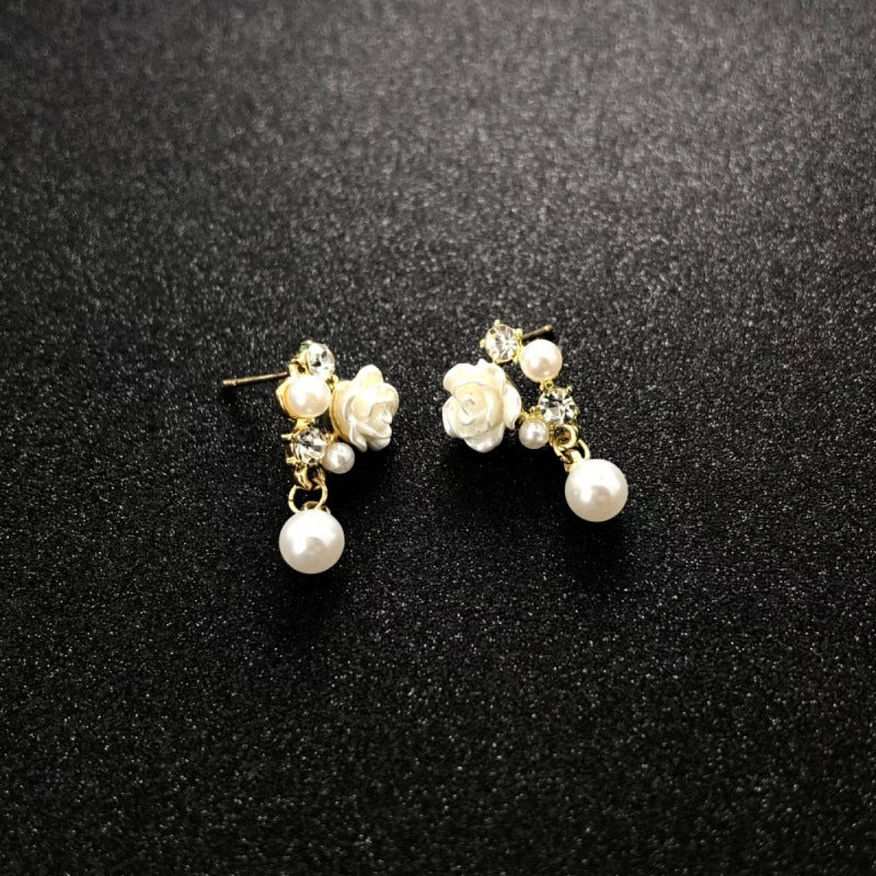 Vintage Pink Geometric Sweet Flowers Ear Stud Earrings