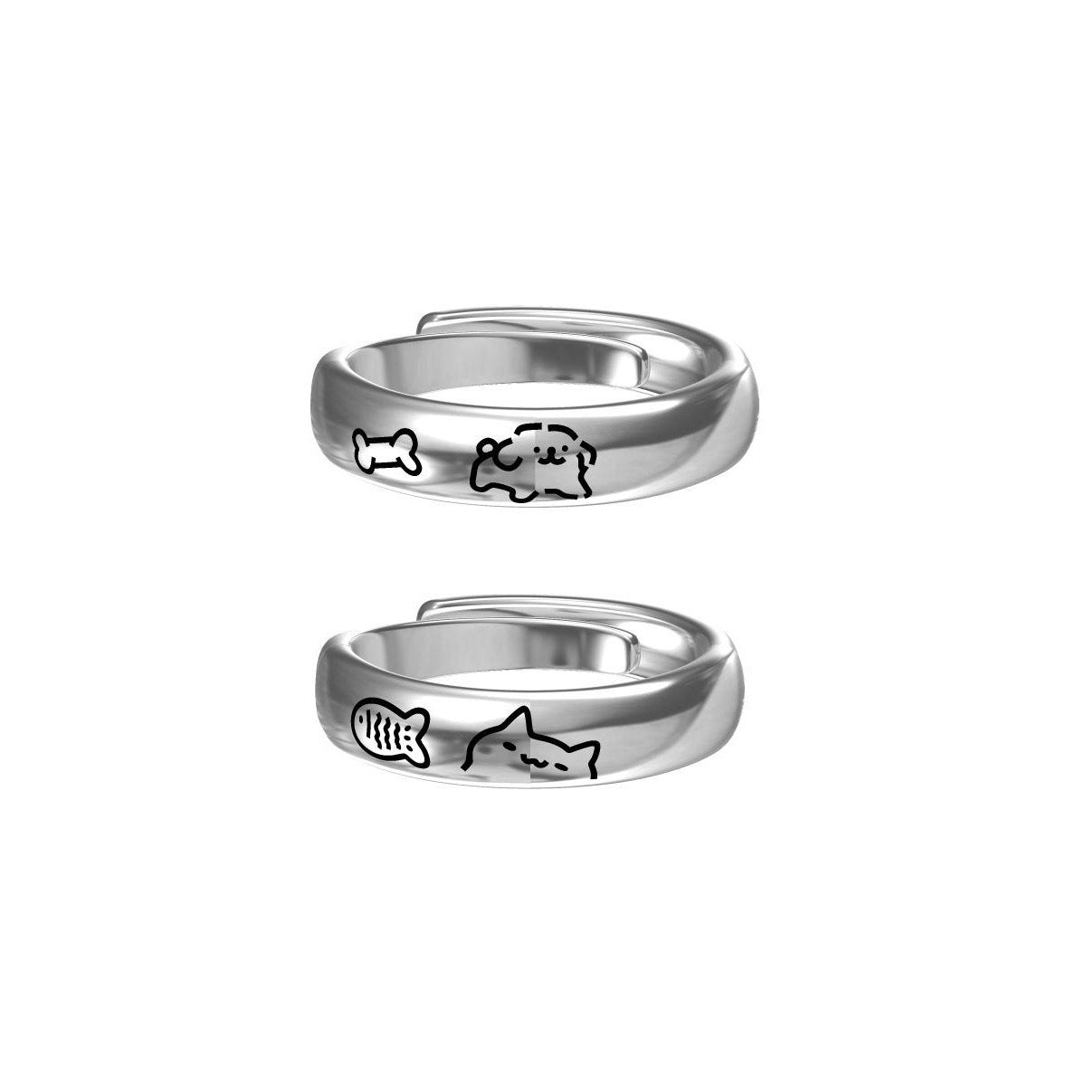 Eating Bone Cat Fish Pair Cute Rings