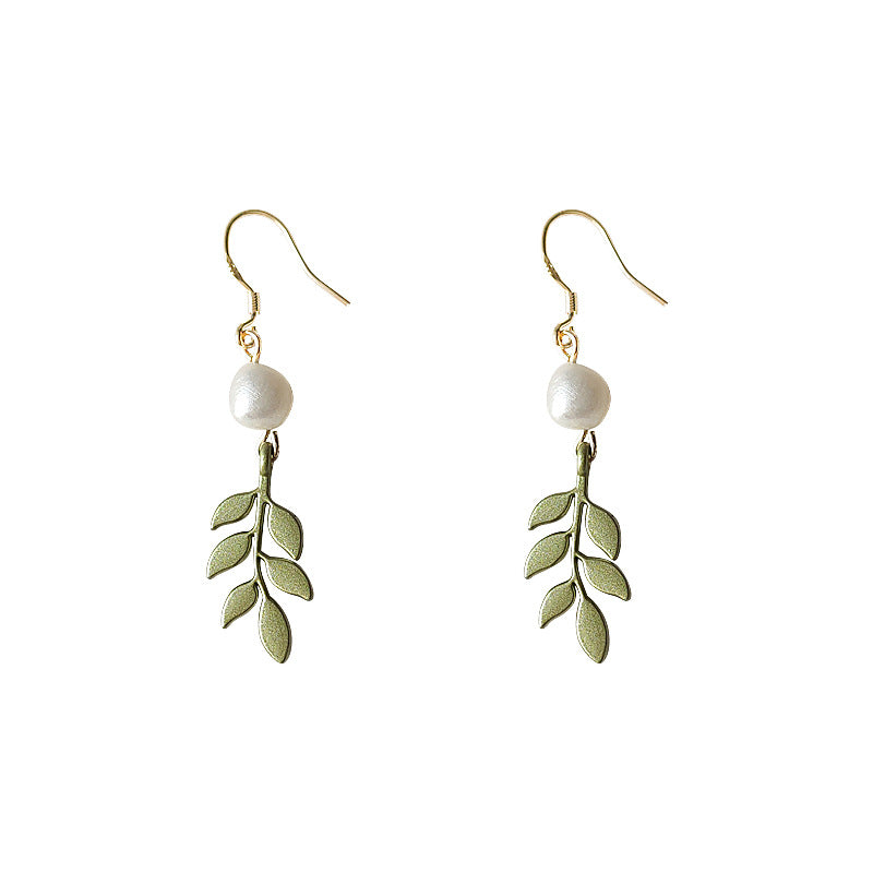 Mori Style Sier-plated Needle Freshwater Pearl Earrings