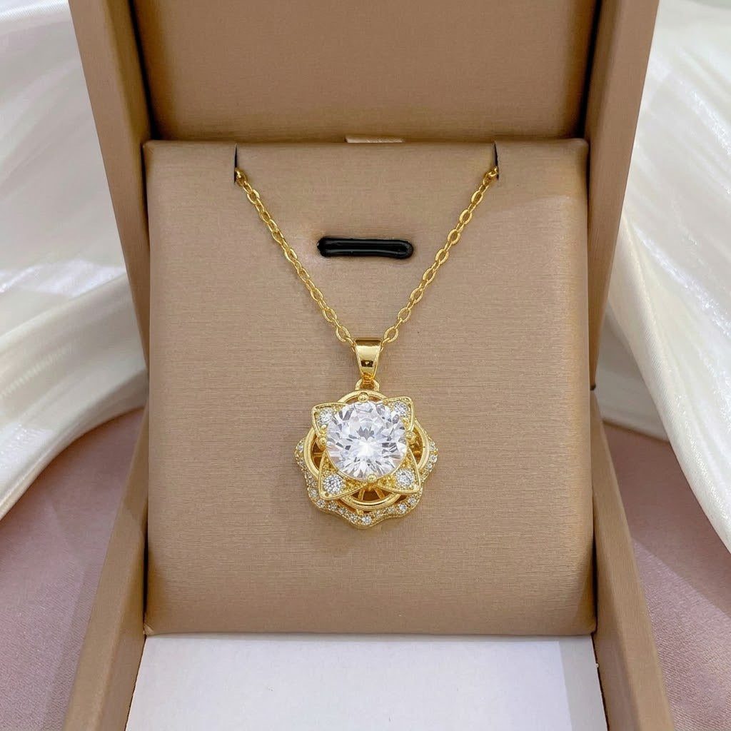 Design Rotating Bauhinia Zircon Flower Gas Clavicle Chain Necklace