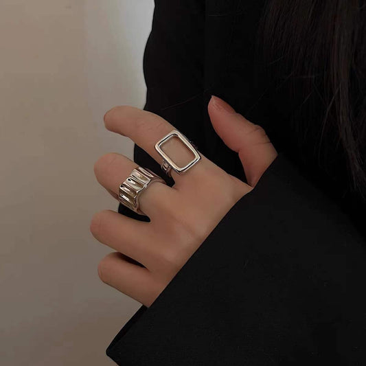 Women's Metal Retro Irregular Geometric Hollow Opening Continuous Niche Rings