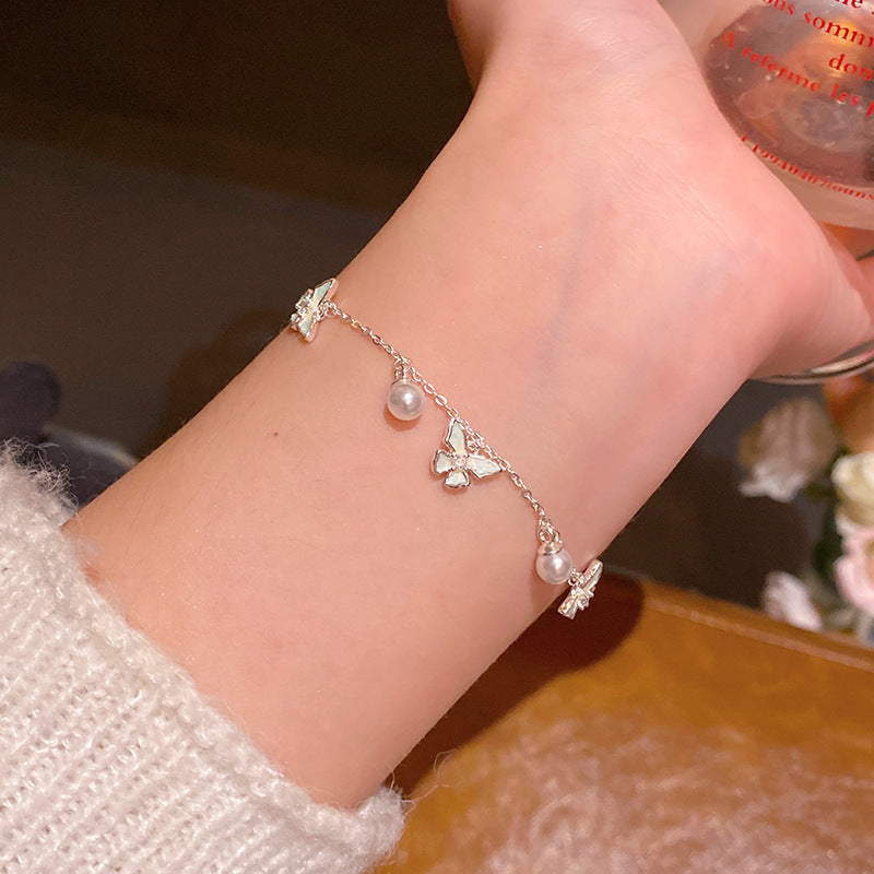 Zircon Titanium Steel Female Light Luxury Minority High-grade Pull Adjustable Bracelet