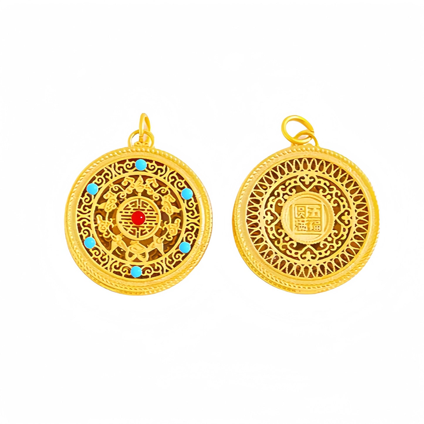 Alluvial Gold Five Blessings Complete Chinese Pendants