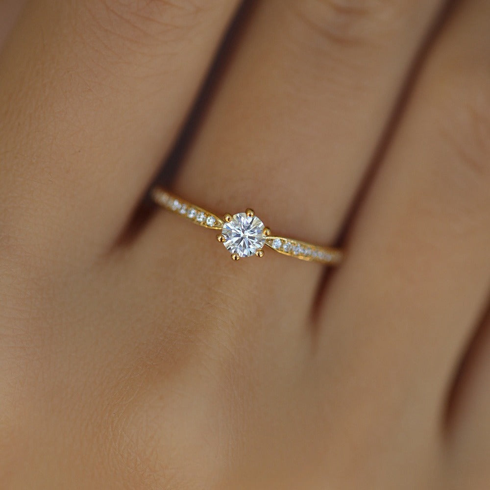 Classic Diamond Sier Gold-plated Zircon Wedding Twin Light Rings