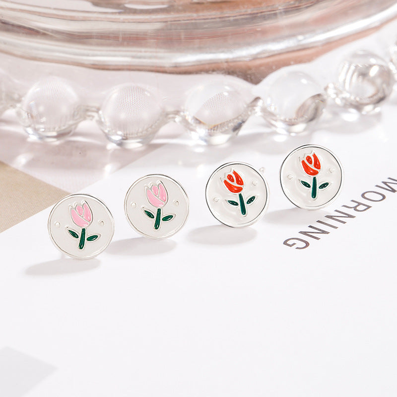 Luxury Designer Style Round Tulip Simple Stud Earrings