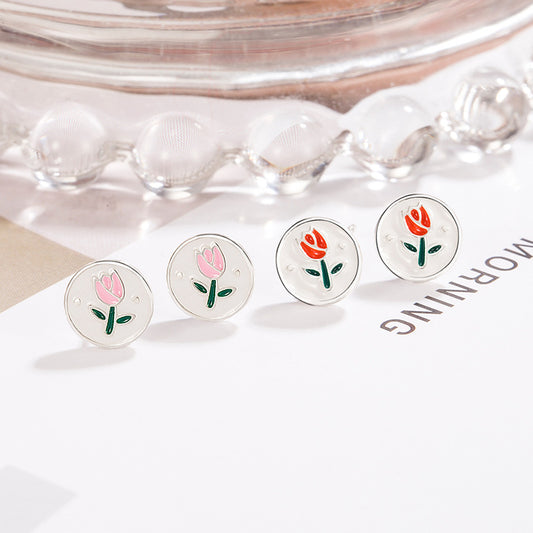Luxury Designer Style Round Tulip Simple Stud Earrings