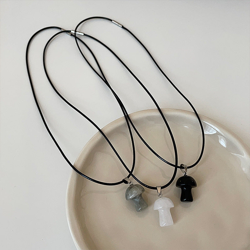 Women's Style Cute Mushroom Black Rope Simple Elegant Necklaces